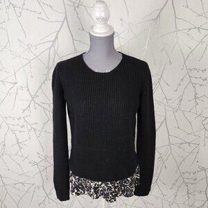 Tory Burch 100% Merino Wool Fisherman Rib Layered Peplum Sweater